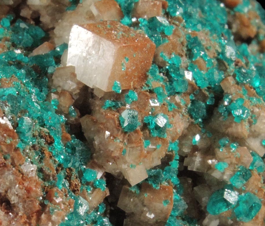 Dioptase and Calcite from Tsumeb Mine, Otavi-Bergland District, Oshikoto, Namibia