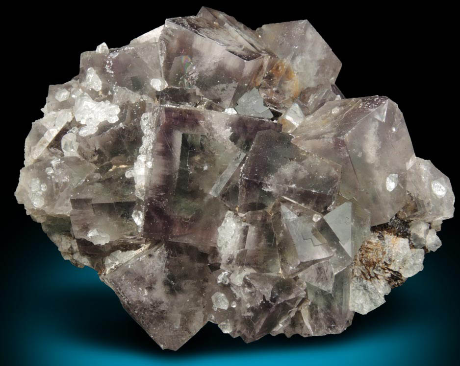 Fluorite (zoned crystals) with Quartz from Boltsburn West Level, south side of Rookhopeburn, 100 meters NW of Boltsburn mine shaft, County Durham, England