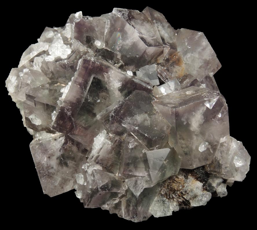 Fluorite (zoned crystals) with Quartz from Boltsburn West Level, south side of Rookhopeburn, 100 meters NW of Boltsburn mine shaft, County Durham, England