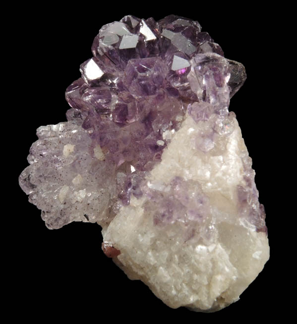 Quartz var. Amethyst Quartz with Goethite inclusions on Calcite from Kakamunurle Mine, Karur, Tamil Nadu, India