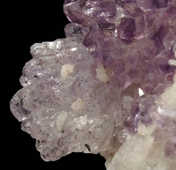 Quartz var. Amethyst Quartz with Goethite inclusions on Calcite from Kakamunurle Mine, Karur, Tamil Nadu, India