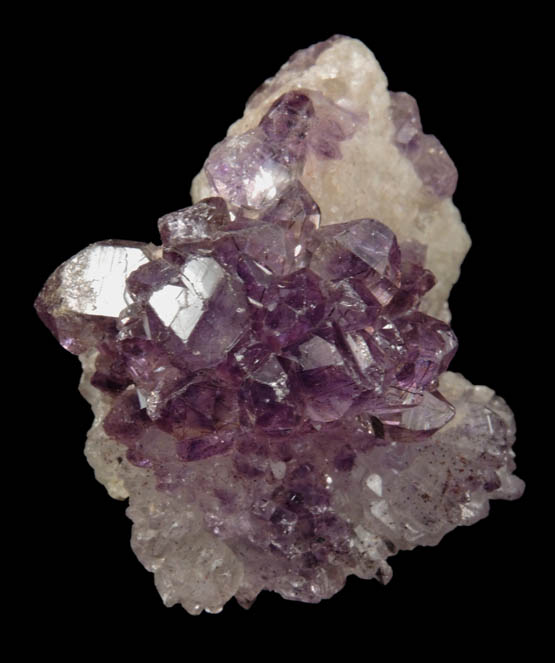 Quartz var. Amethyst Quartz with Goethite inclusions on Calcite from Kakamunurle Mine, Karur, Tamil Nadu, India