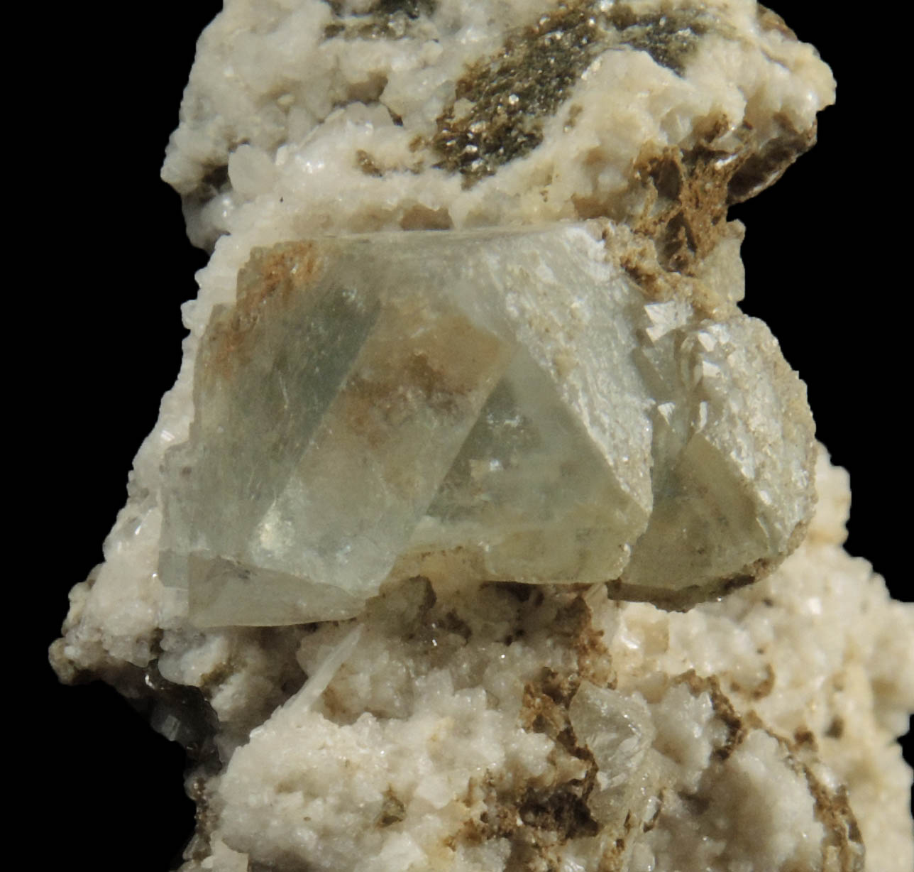 Fluorite on Calcite from Old Mine Plaza, Trumbull, Fairfield County, Connecticut