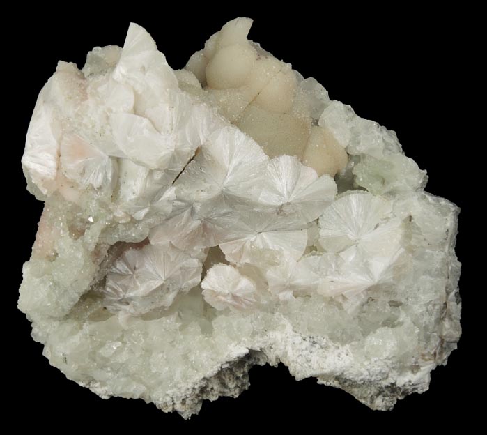 Pectolite with Apophyllite on Datolite from Millington Quarry, Bernards Township, Somerset County, New Jersey