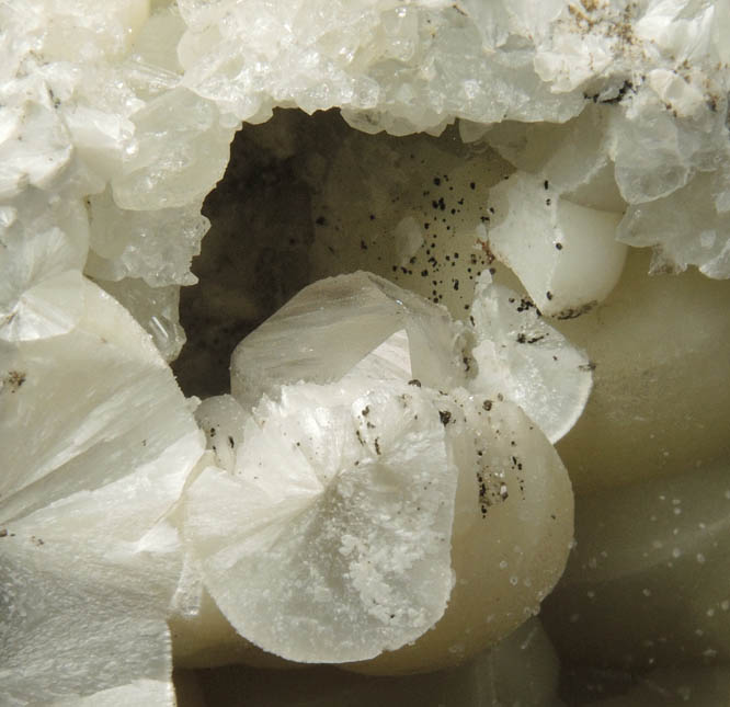 Apophyllite on Pectolite with molds after bladed Anhydrite from Millington Quarry, Bernards Township, Somerset County, New Jersey