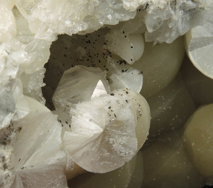 Apophyllite on Pectolite with molds after bladed Anhydrite from Millington Quarry, Bernards Township, Somerset County, New Jersey