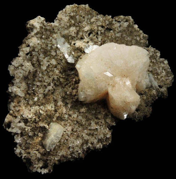 Heulandite on Quartz from Upper New Street Quarry, Paterson, Passaic County, New Jersey