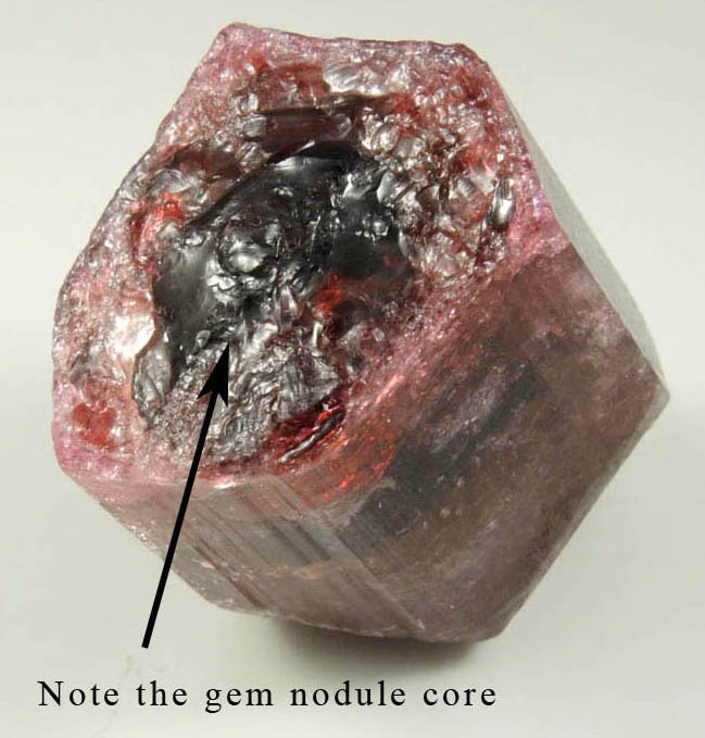 Elbaite var. Rubellite Tourmaline with facet-grade gem nodule from Alto Ligonha District, Zambezia, Mozambique