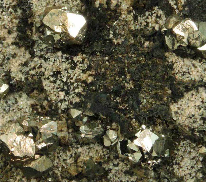 Pyrite with minor Calcite from Bull's Ferry Road condominium construction site, North Bergen, Hudson County, New Jersey