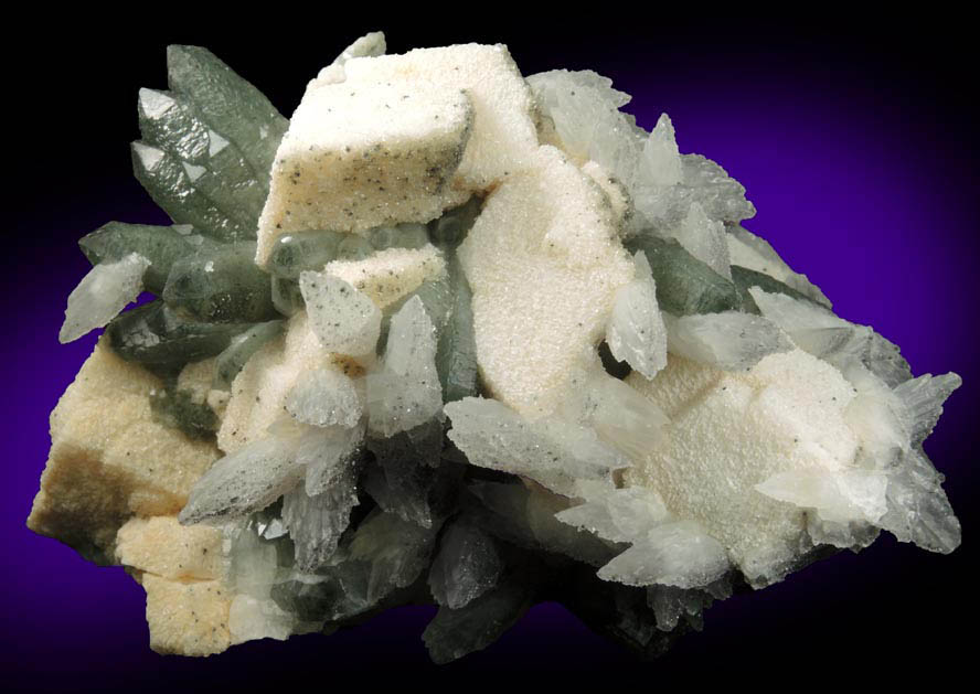 Quartz with Chlorite on Calcite from Naica District, Saucillo, Chihuahua, Mexico