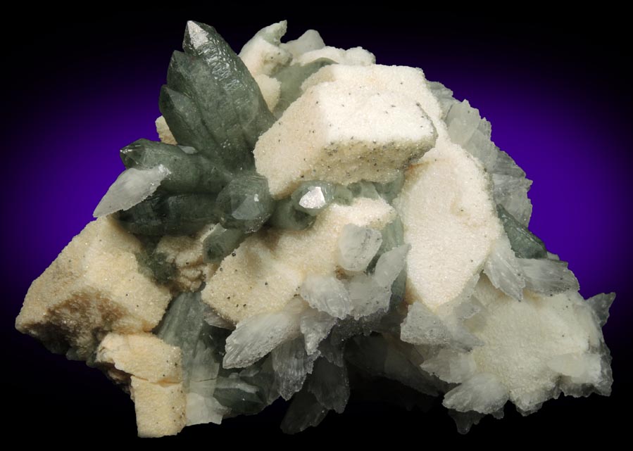 Quartz with Chlorite on Calcite from Naica District, Saucillo, Chihuahua, Mexico