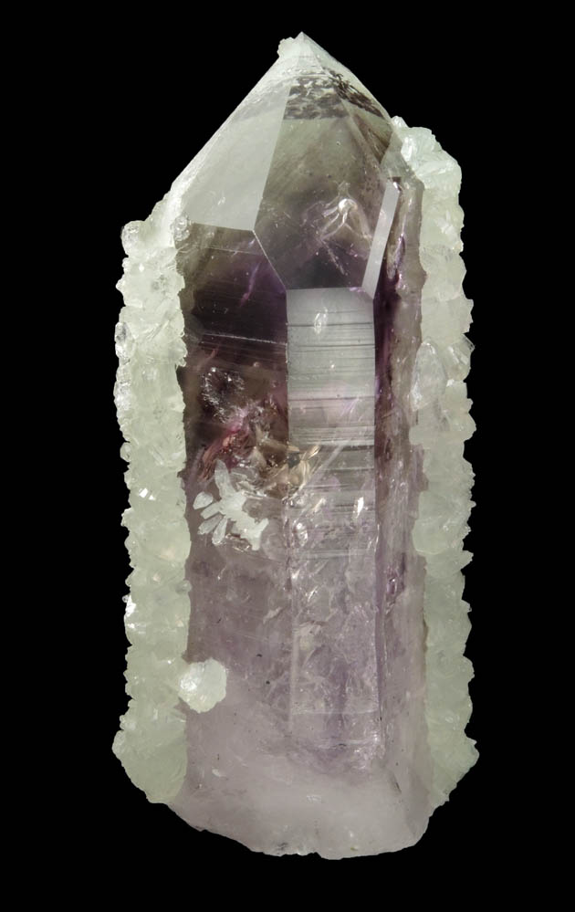 Quartz var. Amethyst (with two-phase inclusion) with Prehnite overgrowth from Goboboseb Mountains, 43 km west of Brandberg Mountain, Erongo region, Namibia