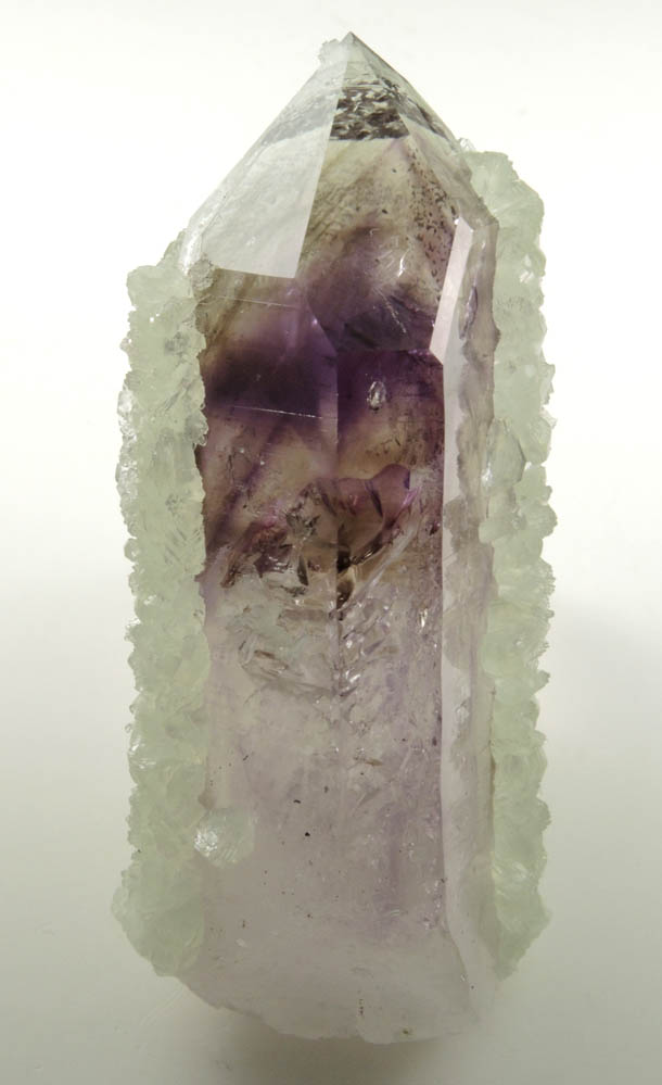 Quartz var. Amethyst (with two-phase inclusion) with Prehnite overgrowth from Goboboseb Mountains, 43 km west of Brandberg Mountain, Erongo region, Namibia