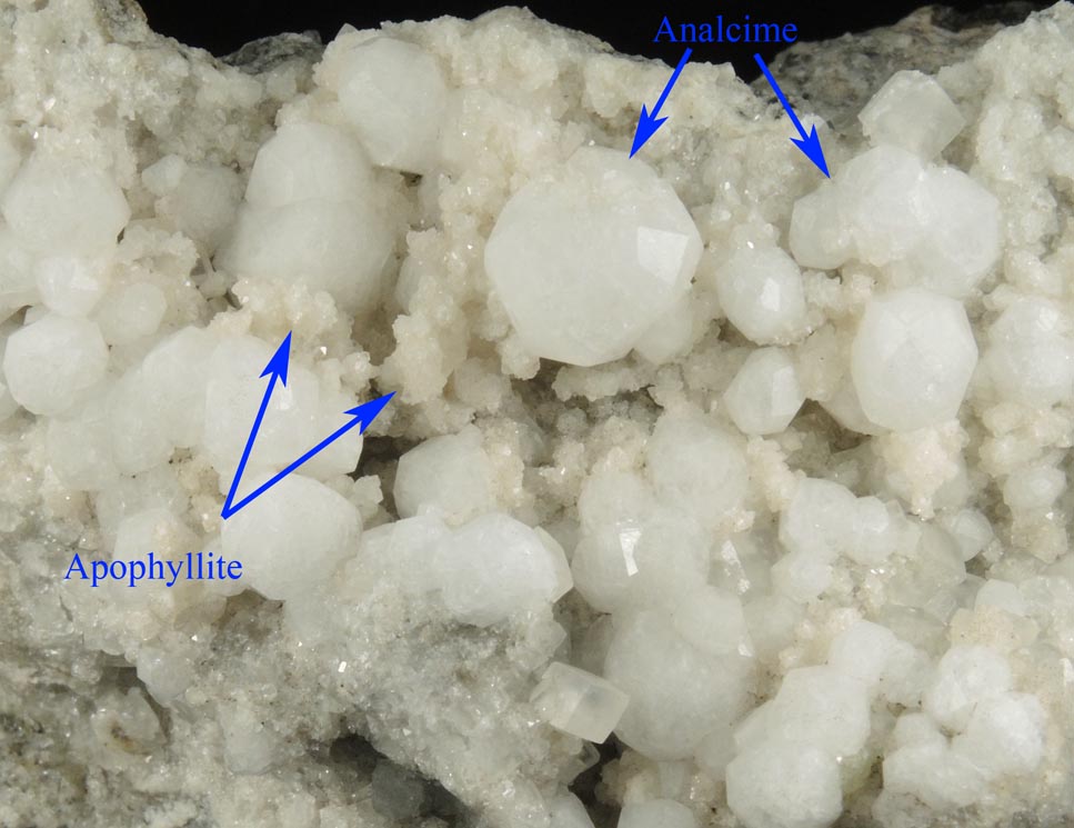 Analcime on Apophyllite from Prospect Park Quarry, Prospect Park, Passaic County, New Jersey