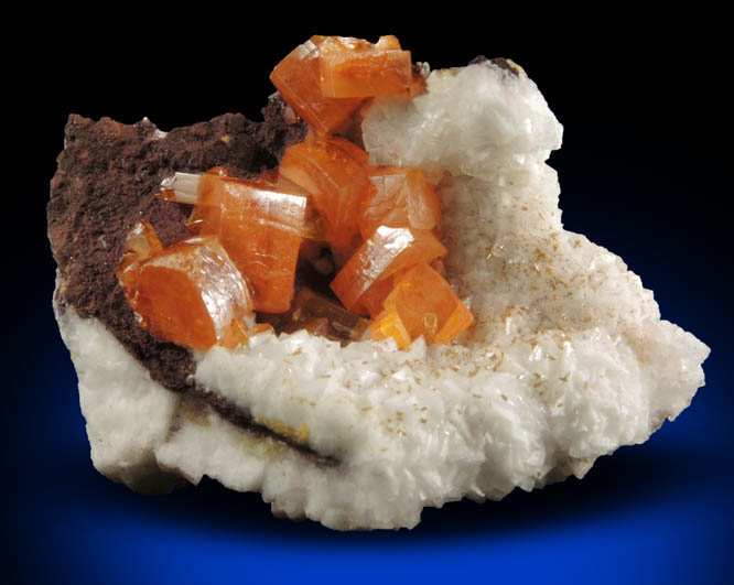 Wulfenite on Calcite from Erupcion/Ahumada Mine, Sierra de Los Lamentos, Chihuahua, Mexico