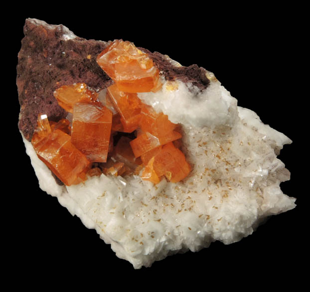 Wulfenite on Calcite from Erupcion/Ahumada Mine, Sierra de Los Lamentos, Chihuahua, Mexico