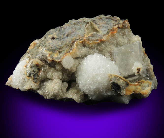 Thomsonite-Ca and Calcite on Chabazite-Ca from Jaquish Road Cut, near Goble, Columbia County, Oregon