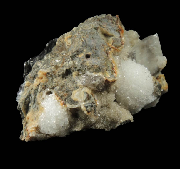 Thomsonite-Ca and Calcite on Chabazite-Ca from Jaquish Road Cut, near Goble, Columbia County, Oregon