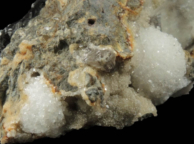 Thomsonite-Ca and Calcite on Chabazite-Ca from Jaquish Road Cut, near Goble, Columbia County, Oregon