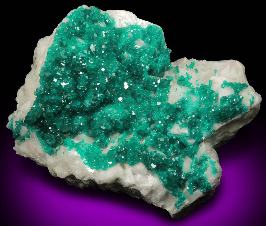 Dioptase on Calcite from Tsumeb Mine, Otavi-Bergland District, Oshikoto, Namibia