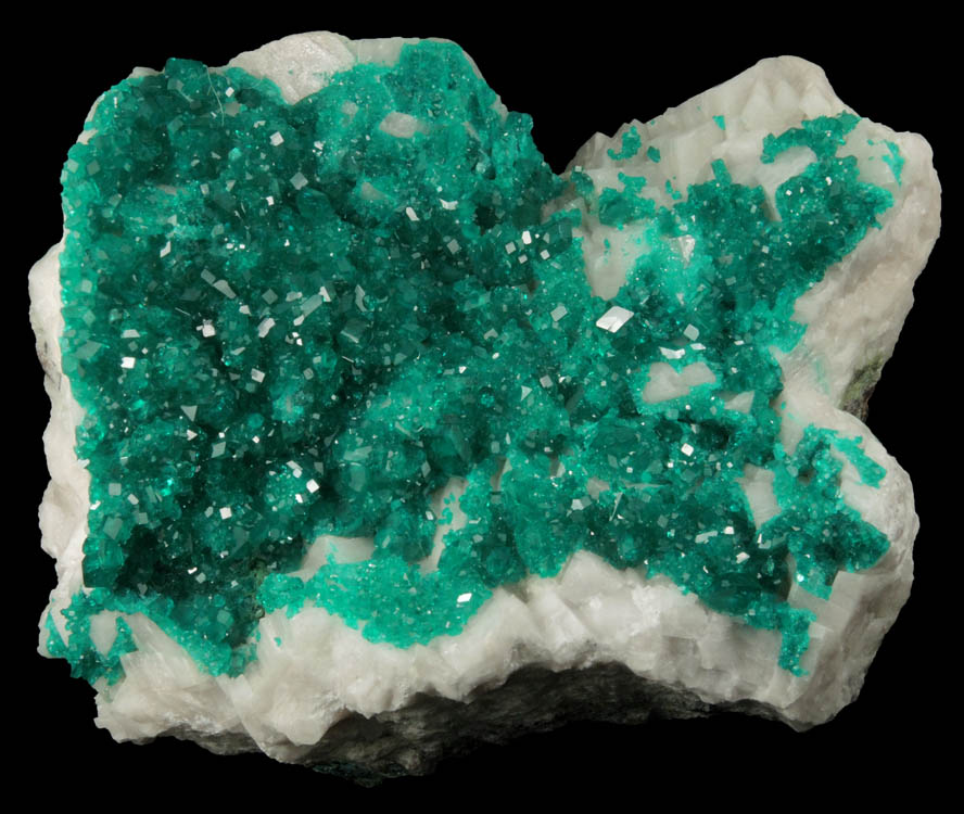 Dioptase on Calcite from Tsumeb Mine, Otavi-Bergland District, Oshikoto, Namibia