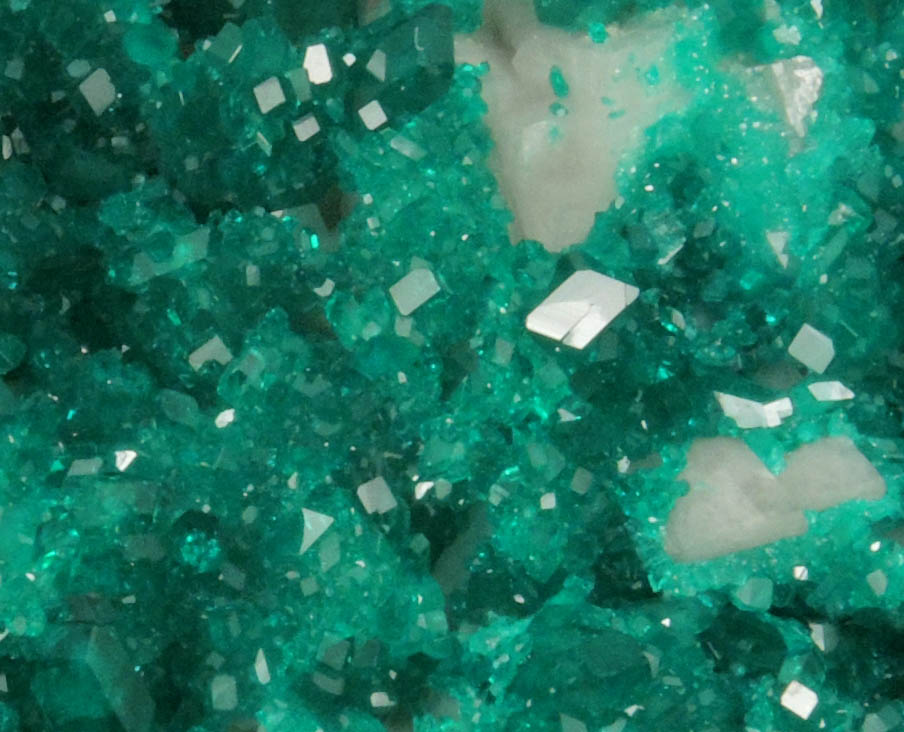 Dioptase on Calcite from Tsumeb Mine, Otavi-Bergland District, Oshikoto, Namibia