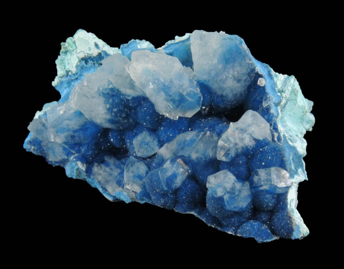 Shattuckite and Quartz on Chrysocolla from Rancho Jacalito, Cuitaca, Sonora, Mexico