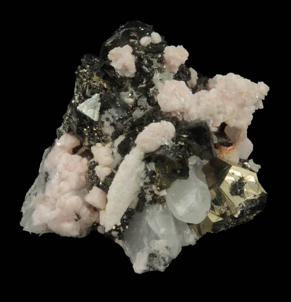 Rhodochrosite, Pyrite, Tetrahedrite, Quartz from Pachapaqui District, Bolognesi Province, Ancash Department, Peru