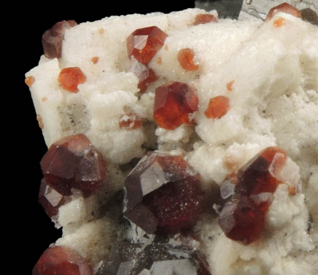 Spessartine Garnet and Hyalite Opal on Albite and Smoky Quartz from Tongbei-Yunling District, Fujian Province, China