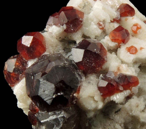 Spessartine Garnet and Hyalite Opal on Albite and Smoky Quartz from Tongbei-Yunling District, Fujian Province, China
