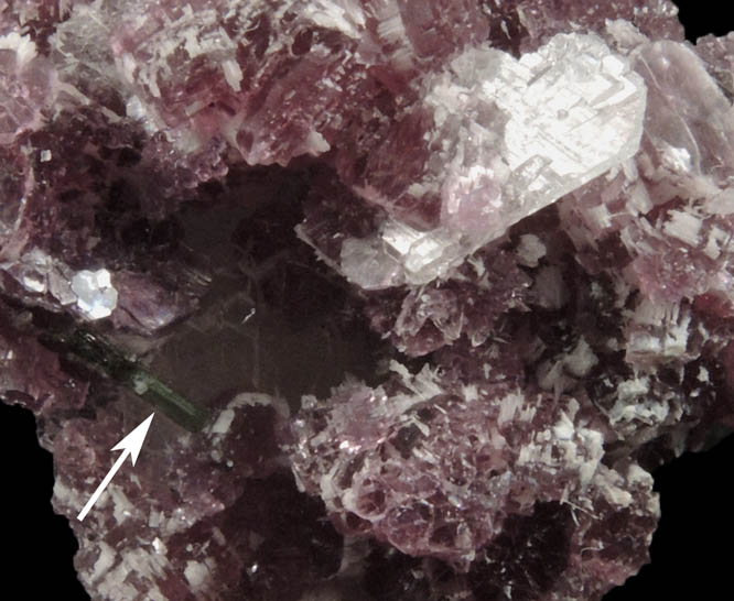 Lepidolite and Elbaite Tourmaline on Albite from Pederneira Mine, Sao Jose da Safira, Minas Gerais, Brazil