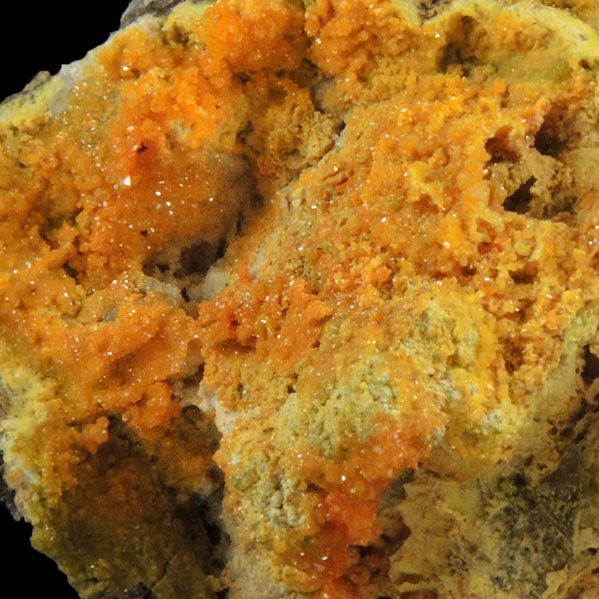 Pyromorphite (orange) with Cerussite and Mimetite(?) from Reids Vein, Leadhills, South Lanarkshire, Scotland