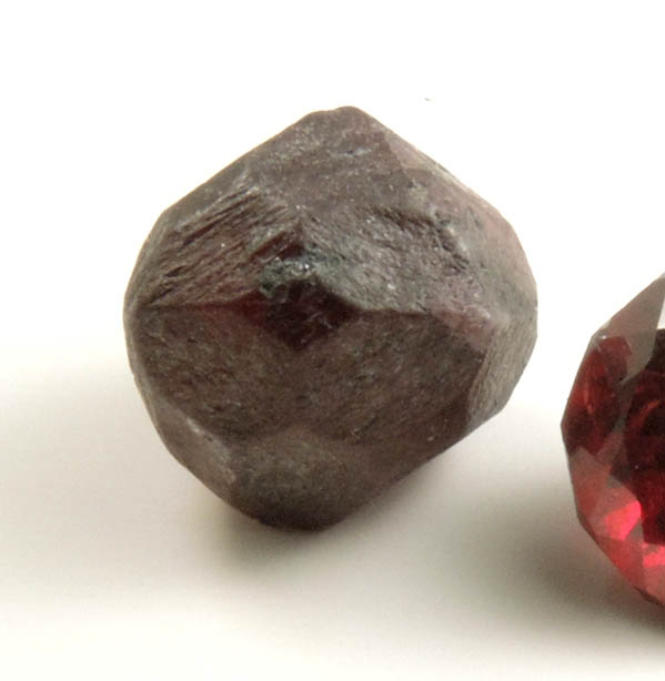 Almandine Garnet (with 1.87 carat faceted gemstone) from Red Embers Mine, Erving, Franklin County, Massachusetts