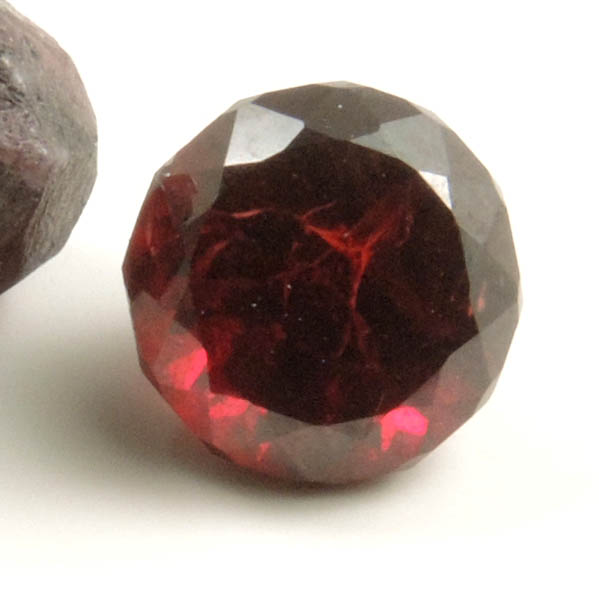 Almandine Garnet (with 1.87 carat faceted gemstone) from Red Embers Mine, Erving, Franklin County, Massachusetts