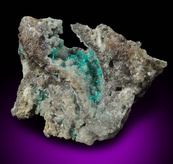 Dioptase on Willemite with Wulfenite from Mammoth-St. Anthony Mine, Tiger, Mammoth District, Pinal County, Arizona
