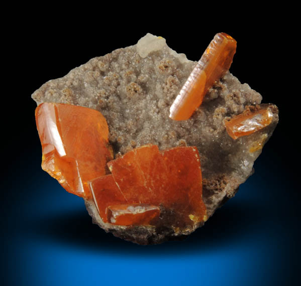 Wulfenite on Calcite from Sierra de Los Lamentos, Chihuahua, Mexico