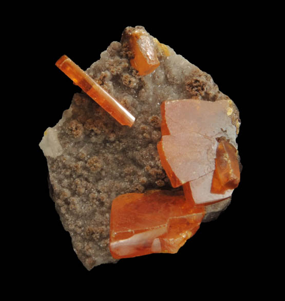 Wulfenite on Calcite from Sierra de Los Lamentos, Chihuahua, Mexico