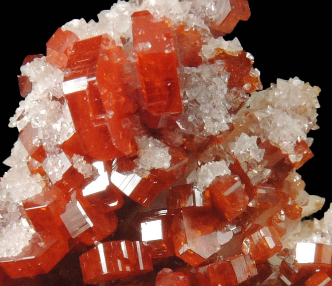 Vanadinite with Calcite over Barite from Mibladen, Haute Moulouya Basin, Zeida-Aouli-Mibladen belt, Midelt Province, Morocco