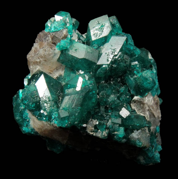 Dioptase on Calcite from Altyn-Tyube, 66 km east of Karagandy, Karaganda Oblast', Kazakhstan (Type Locality for Dioptase)