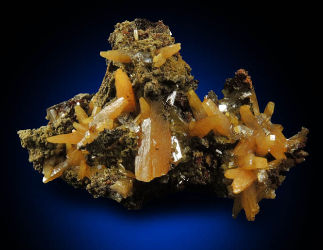 Wulfenite (pseudo-scalenohedral crystals) with Mimetite from Mina Ojuela, San Juan Poniente Vein, Level 6, Mapim, Durango, Mexico