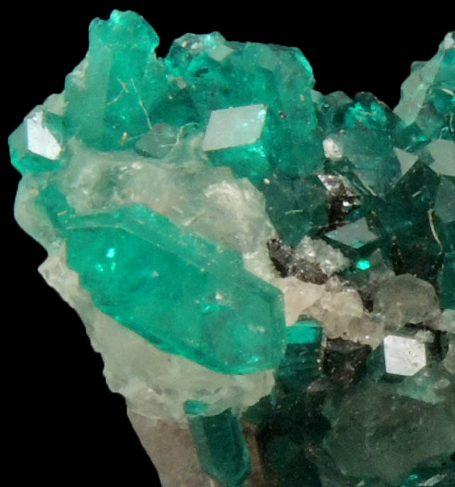 Dioptase on Calcite from Tsumeb Mine, Otavi-Bergland District, Oshikoto, Namibia