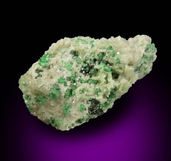 Uvarovite Garnet with Chromite cores plus Diopside and Tremolite from Fengtien Mine, Conc. S., 5 kilometers west of Fengtien village, Hualien, Taiwan