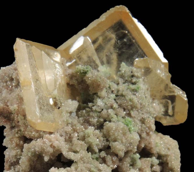 Wulfenite on Calcite-Smithsonite from Tsumeb Mine, Otavi-Bergland District, Oshikoto, Namibia