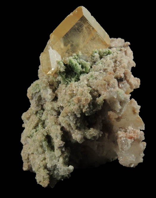 Wulfenite on Calcite-Smithsonite from Tsumeb Mine, Otavi-Bergland District, Oshikoto, Namibia