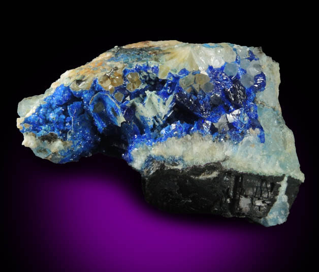 Linarite, Quartz, Barite, Galena from Hansonburg District, 8.5 km south of Bingham, Socorro County, New Mexico