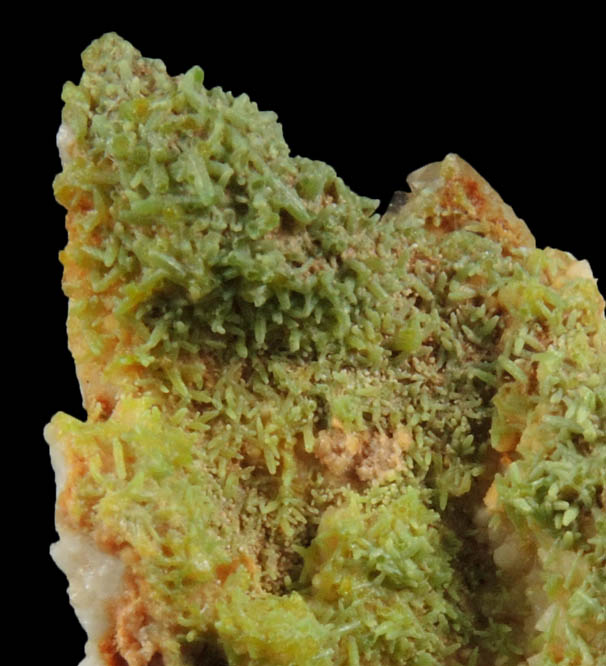 Pyromorphite over Quartz from Manhan Lead Mines, Loudville District, 3 km northwest of Easthampton, Hampshire County, Massachusetts