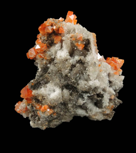 Wulfenite (pseudo-octahedral) and Calcite from Old Yuma Mine, west of Tucson, Pima County, Arizona