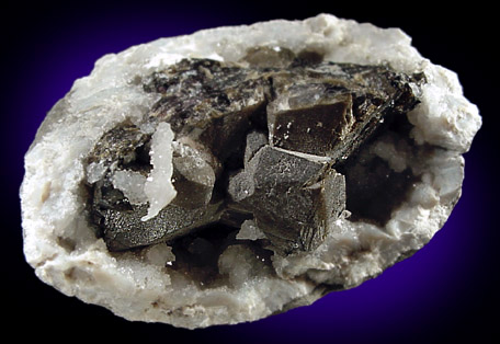 Sphalerite on Quartz geode from Gray's Quarry, Hamilton, Hancock County, Illinois