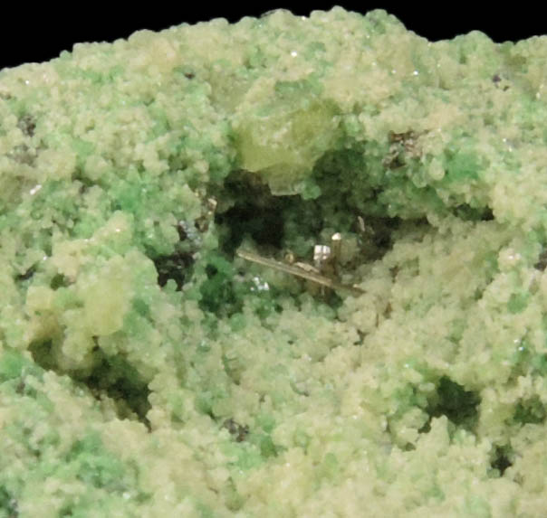 Millerite in Grossular Garnet from Orford Nickel Mine, 5.6 km southwest of Saint-Denis-de-Brompton, Qubec, Canada