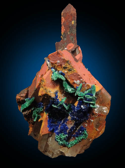 Azurite, Malachite, Limonite, Quartz from M'Ssici, Alnif Cercle, Dra-Tafilalet, Morocco